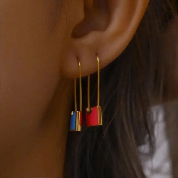 New Unique 14k Gold Plated Dangle Lock Earrings - Picture 4 of 5